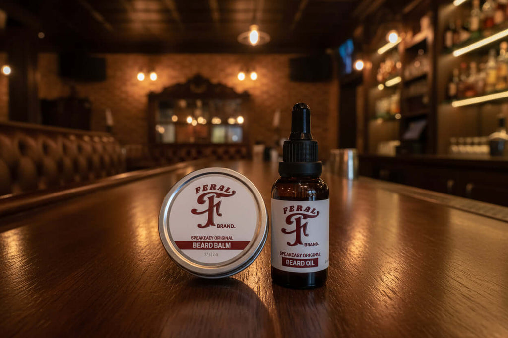 Speakeasy beard oil Feral Brand bottle